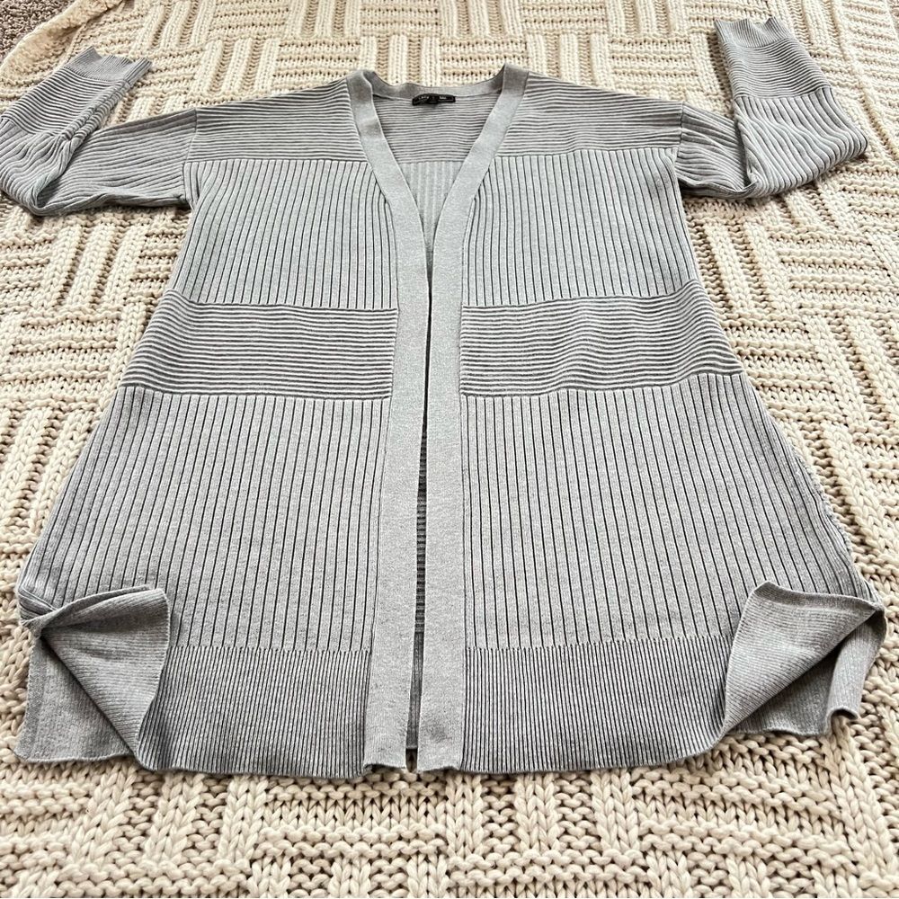 Lety & Me Heather Heather Grey Ribbed Mixed Stitch Open Front Cardigan Size M - Picture 12 of 15